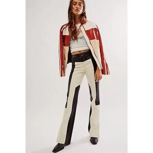 Ronny Kobo Faux Leather Colorblock Wide Leg Theo Pants Black/Ivory Size S